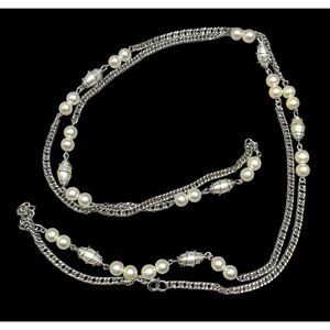 Vintage Wire Wrapped Faux Pearl Station Necklace